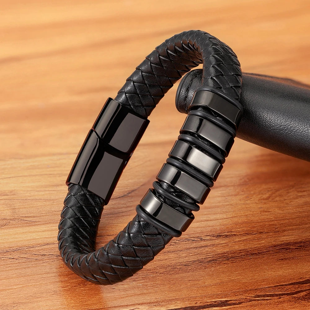 TYO Luxury Braided Rope Black Leather Stainless Steel Men's Bracelet High Quality Charm Magnetic Jewelry Accessories Wholesale