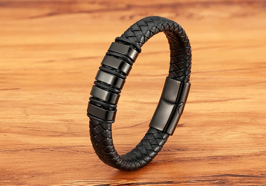 TYO Luxury Braided Rope Black Leather Stainless Steel Men's Bracelet High Quality Charm Magnetic Jewelry Accessories Wholesale