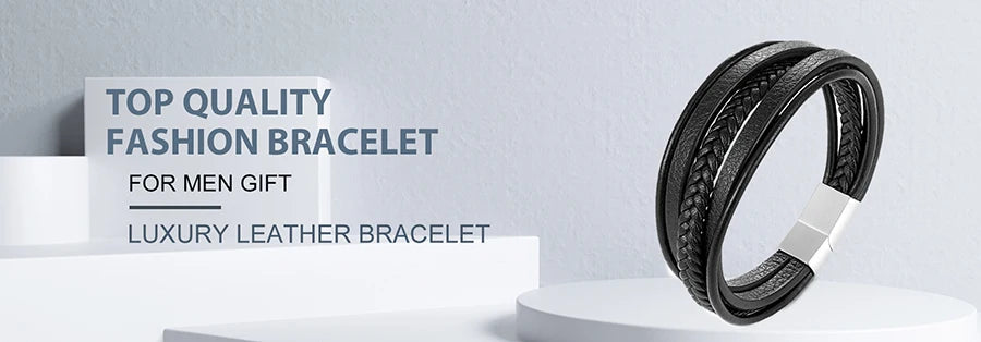 TYO Luxury Braided Rope Black Leather Stainless Steel Men's Bracelet High Quality Charm Magnetic Jewelry Accessories Wholesale