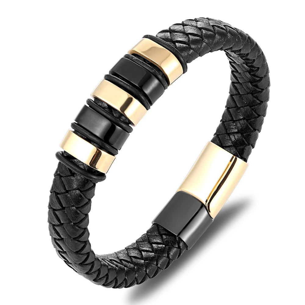 TYO Luxury Braided Rope Black Leather Stainless Steel Men's Bracelet High Quality Charm Magnetic Jewelry Accessories Wholesale
