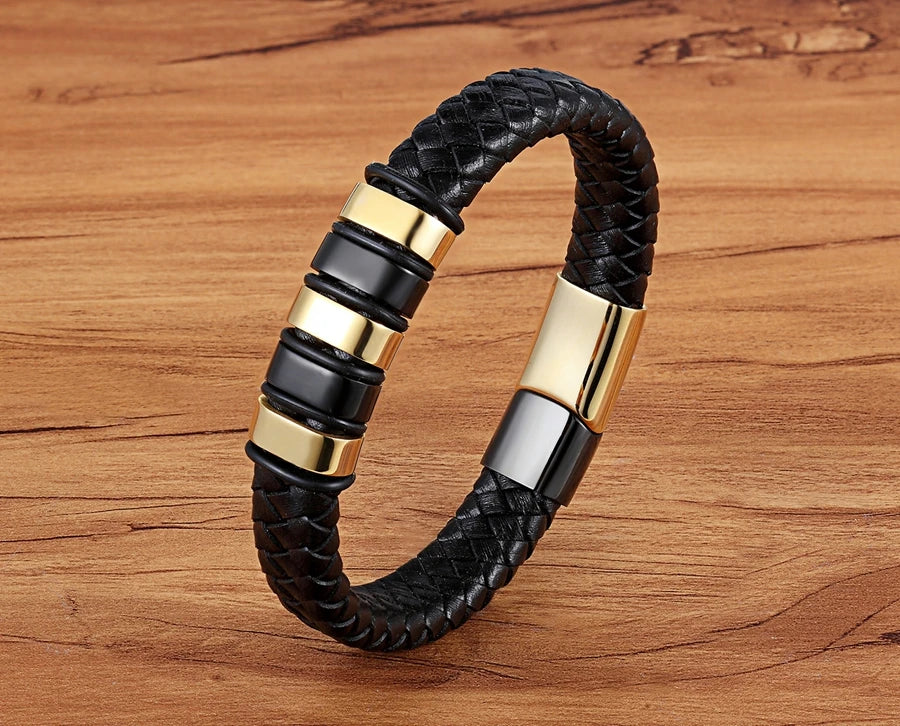 TYO Luxury Braided Rope Black Leather Stainless Steel Men's Bracelet High Quality Charm Magnetic Jewelry Accessories Wholesale