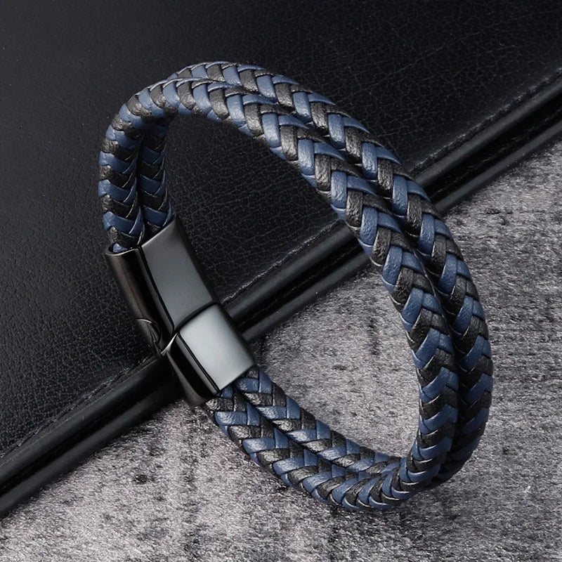 Trendy Men Jewelry Red Braided Leather Rope Bracelet Black Magnetic Buckle Bracelets Punk Men Wrist Band Pulsera Hombre