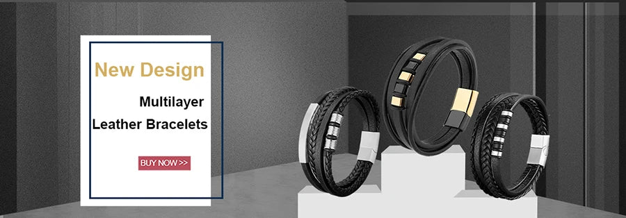 TYO Luxury Braided Rope Black Leather Stainless Steel Men's Bracelet High Quality Charm Magnetic Jewelry Accessories Wholesale