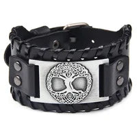 Totem Design Wide Leather Pirate Compass Bracelet Men's Bracelet Celtic Viking Jewelry Compass Bracelet Accessories Party Gifts
