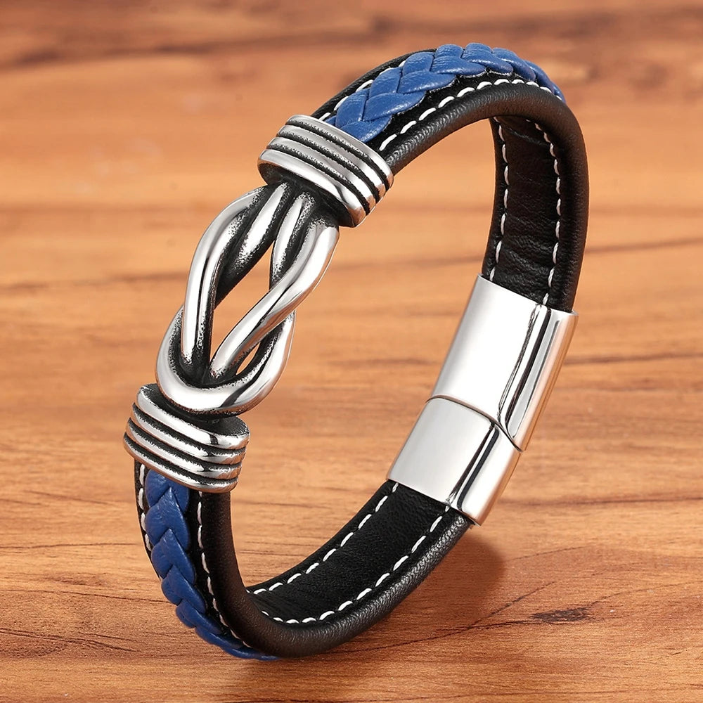 XQNI Classic Irregular Leather Bracelet for Men Stainless Steel Magnetic Clasp Charm Punk Style Male Bangle Jewelry Gifts