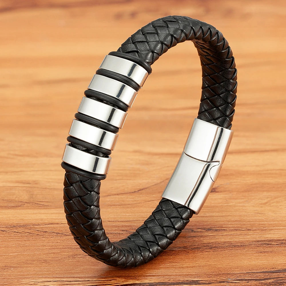 TYO Luxury Braided Rope Black Leather Stainless Steel Men's Bracelet High Quality Charm Magnetic Jewelry Accessories Wholesale