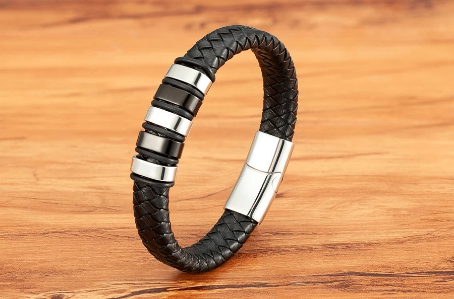 TYO Luxury Braided Rope Black Leather Stainless Steel Men's Bracelet High Quality Charm Magnetic Jewelry Accessories Wholesale