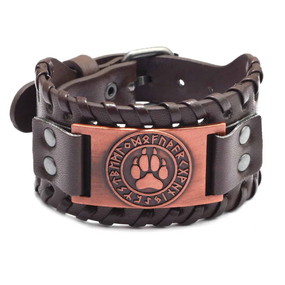 Totem Design Wide Leather Pirate Compass Bracelet Men's Bracelet Celtic Viking Jewelry Compass Bracelet Accessories Party Gifts