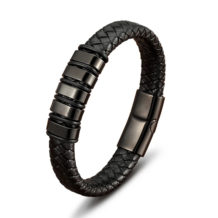 TYO Luxury Braided Rope Black Leather Stainless Steel Men's Bracelet High Quality Charm Magnetic Jewelry Accessories Wholesale
