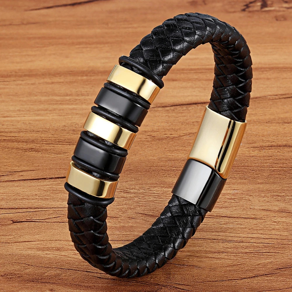 TYO Luxury Braided Rope Black Leather Stainless Steel Men's Bracelet High Quality Charm Magnetic Jewelry Accessories Wholesale