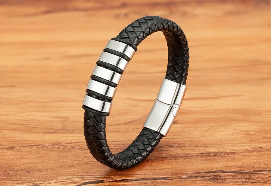 TYO Luxury Braided Rope Black Leather Stainless Steel Men's Bracelet High Quality Charm Magnetic Jewelry Accessories Wholesale