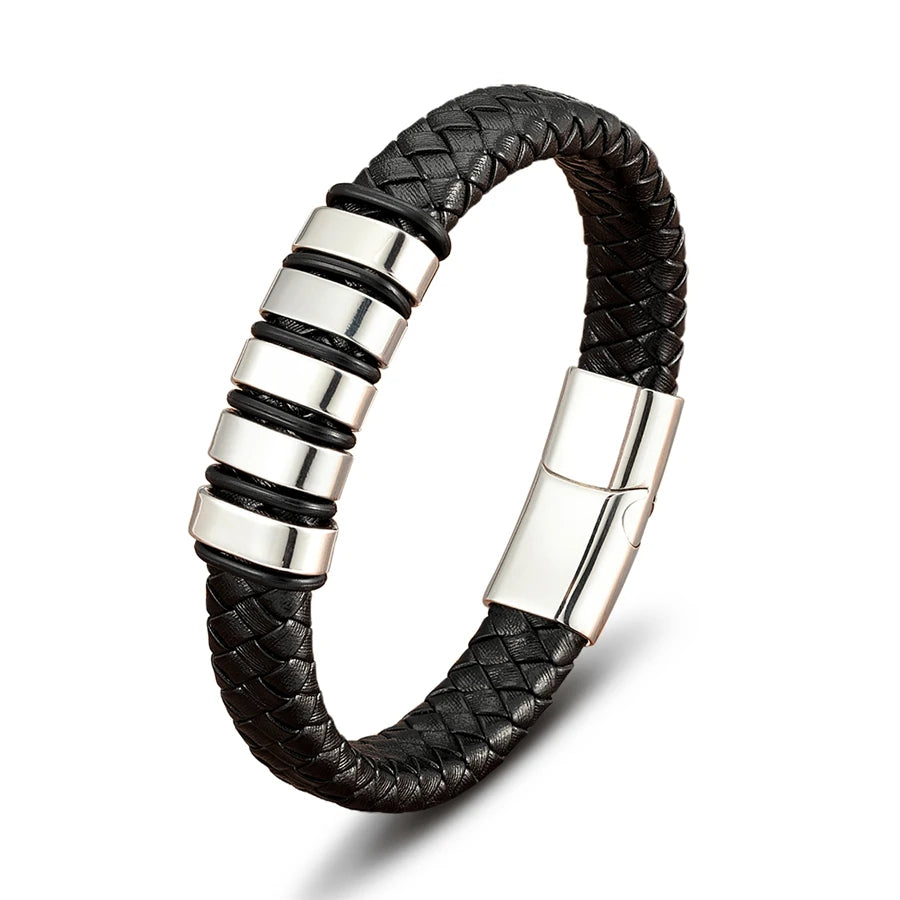 TYO Luxury Braided Rope Black Leather Stainless Steel Men's Bracelet High Quality Charm Magnetic Jewelry Accessories Wholesale
