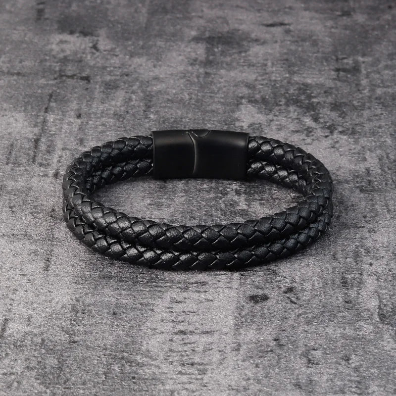 Trendy Men Jewelry Red Braided Leather Rope Bracelet Black Magnetic Buckle Bracelets Punk Men Wrist Band Pulsera Hombre