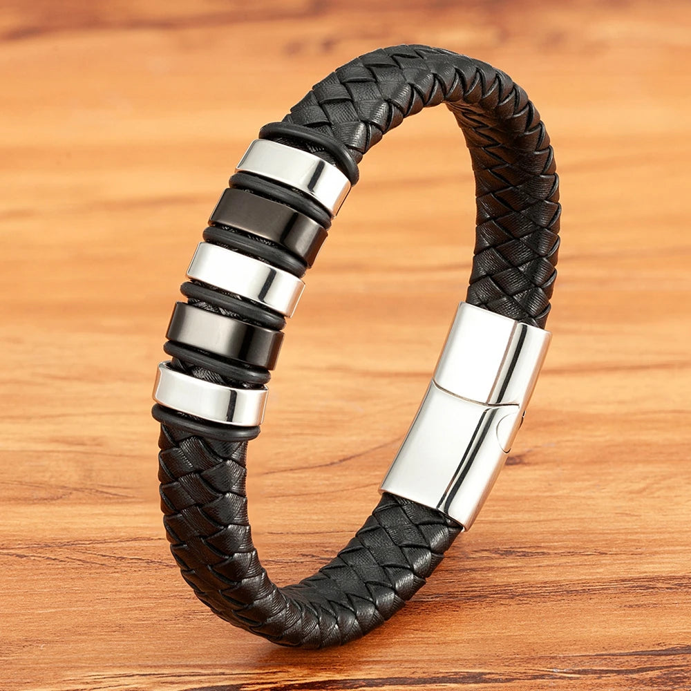 TYO Luxury Braided Rope Black Leather Stainless Steel Men's Bracelet High Quality Charm Magnetic Jewelry Accessories Wholesale