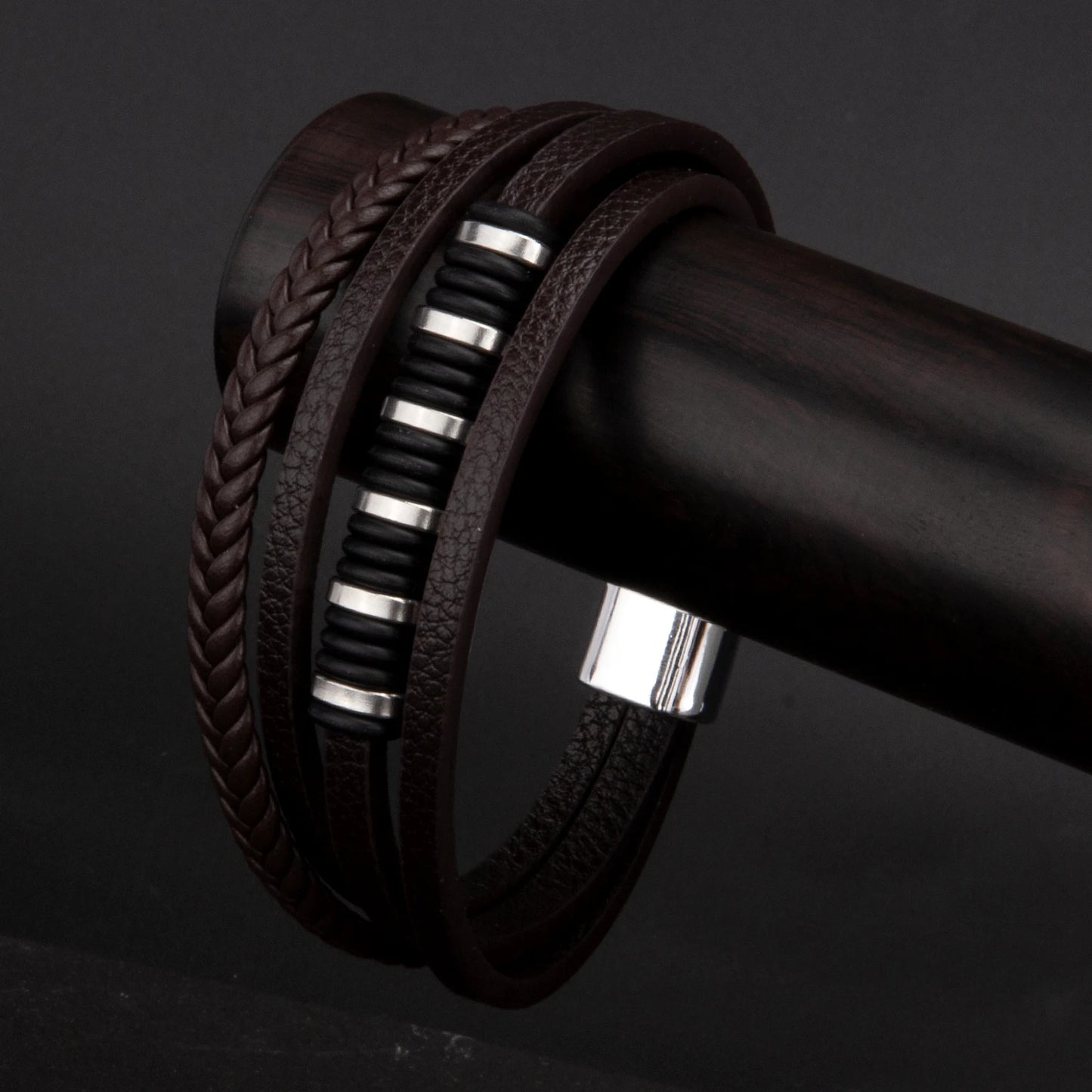 3 Color Woven Leather Man Bracelets Hand-woven Multi-layer Bracelet For Man Black Brown Rope Male Tree Bangle Punk Zinc Alloy