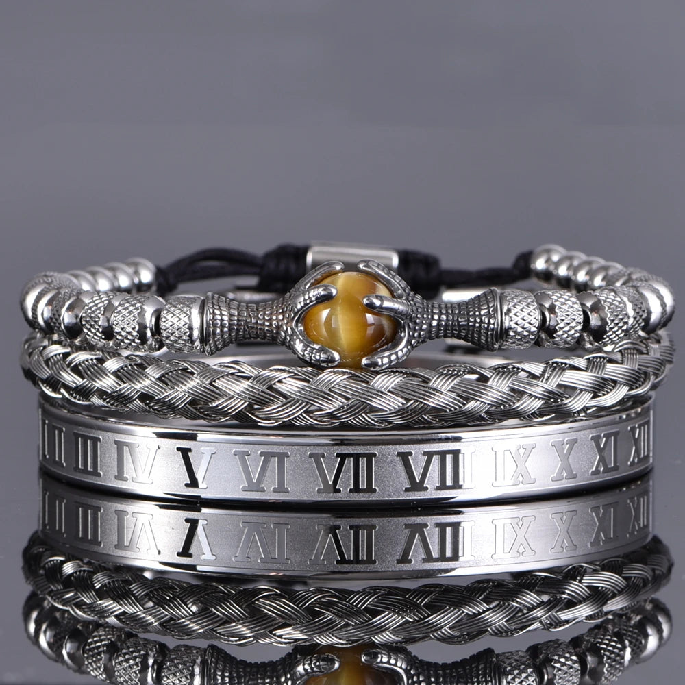 Luxury Set Men Bracelet Stainless Steel Handmade Rope Bangles Men Eagle Bracelets With Tigereye Natural Stone Gift Accessories