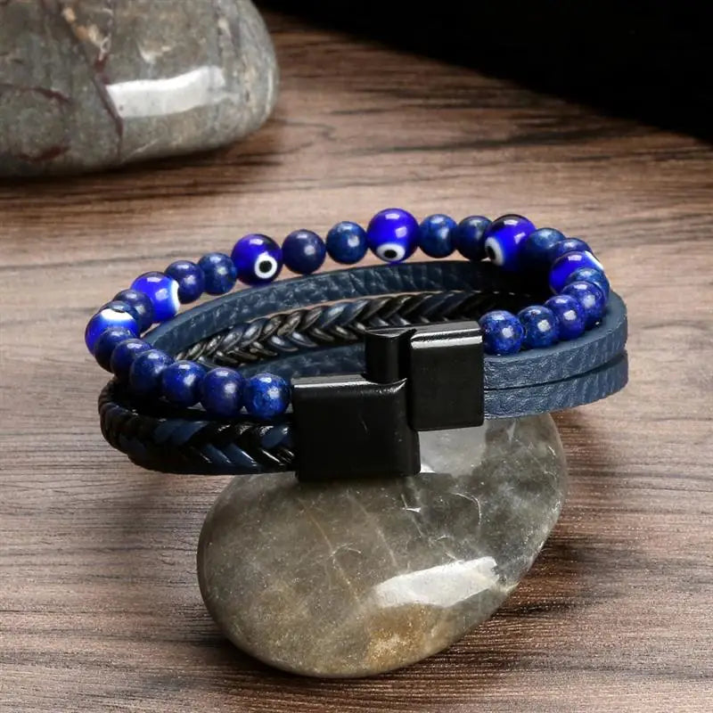 Jiayiqi New Design Punk Leather Bracelet Men Fashion Beaded Multi-Layer Leather Bracelet For Men New Year Jewelry Gift