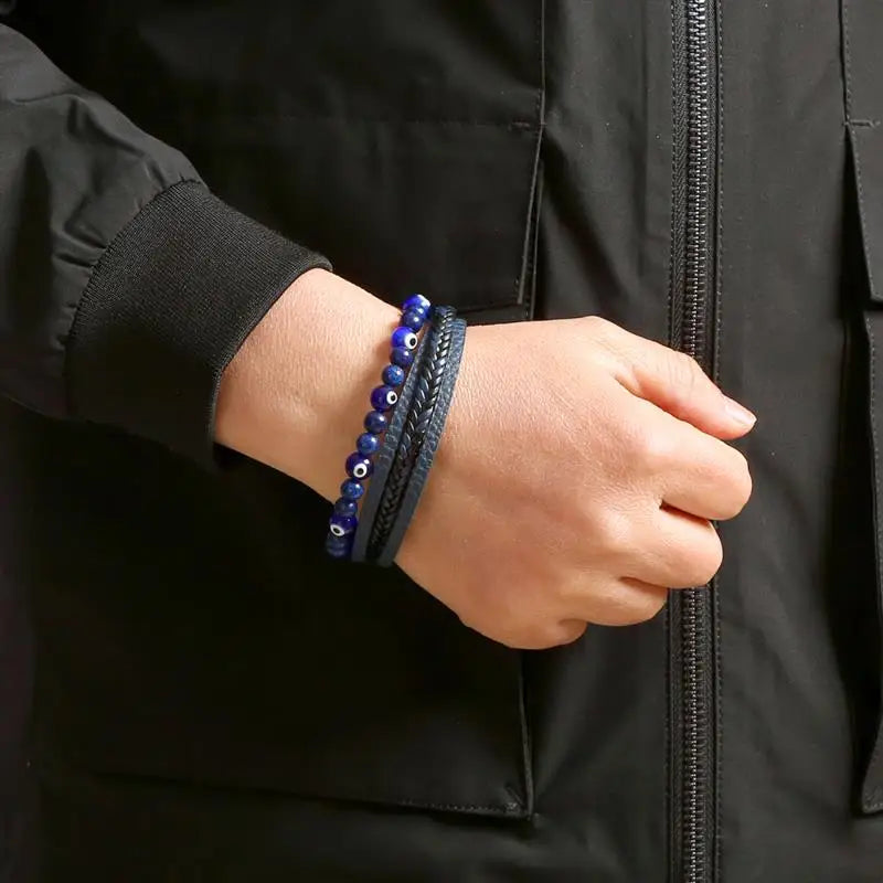 Jiayiqi New Design Punk Leather Bracelet Men Fashion Beaded Multi-Layer Leather Bracelet For Men New Year Jewelry Gift