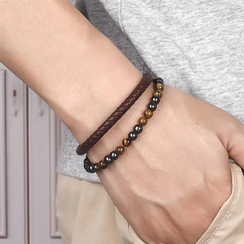 Jiayiqi New Design Punk Leather Bracelet Men Fashion Beaded Multi-Layer Leather Bracelet For Men New Year Jewelry Gift