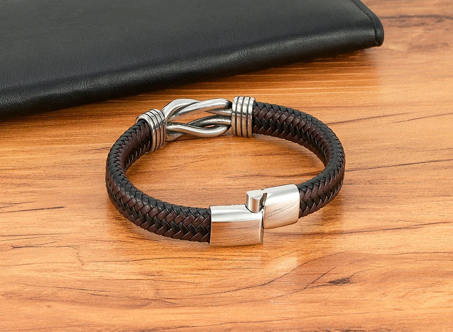 XQNI Classic Irregular Leather Bracelet for Men Stainless Steel Magnetic Clasp Charm Punk Style Male Bangle Jewelry Gifts