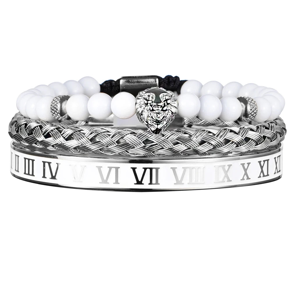 Luxury Set Crown Charm Gold Color Skull Bracelet Stainless Steel Men Black Enamel Roman Number Bangles Europe Couple Jewelry