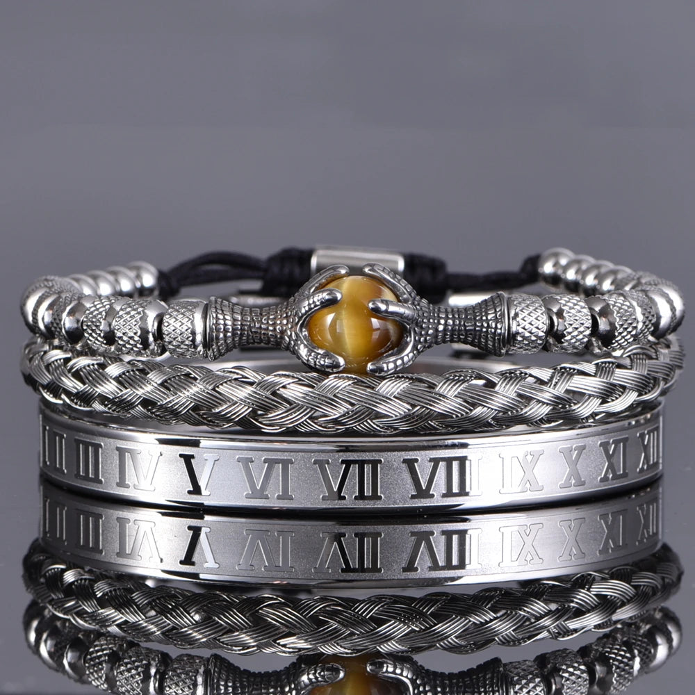 Luxury Set Men Bracelet Stainless Steel Handmade Rope Bangles Men Eagle Bracelets With Tigereye Natural Stone Gift Accessories