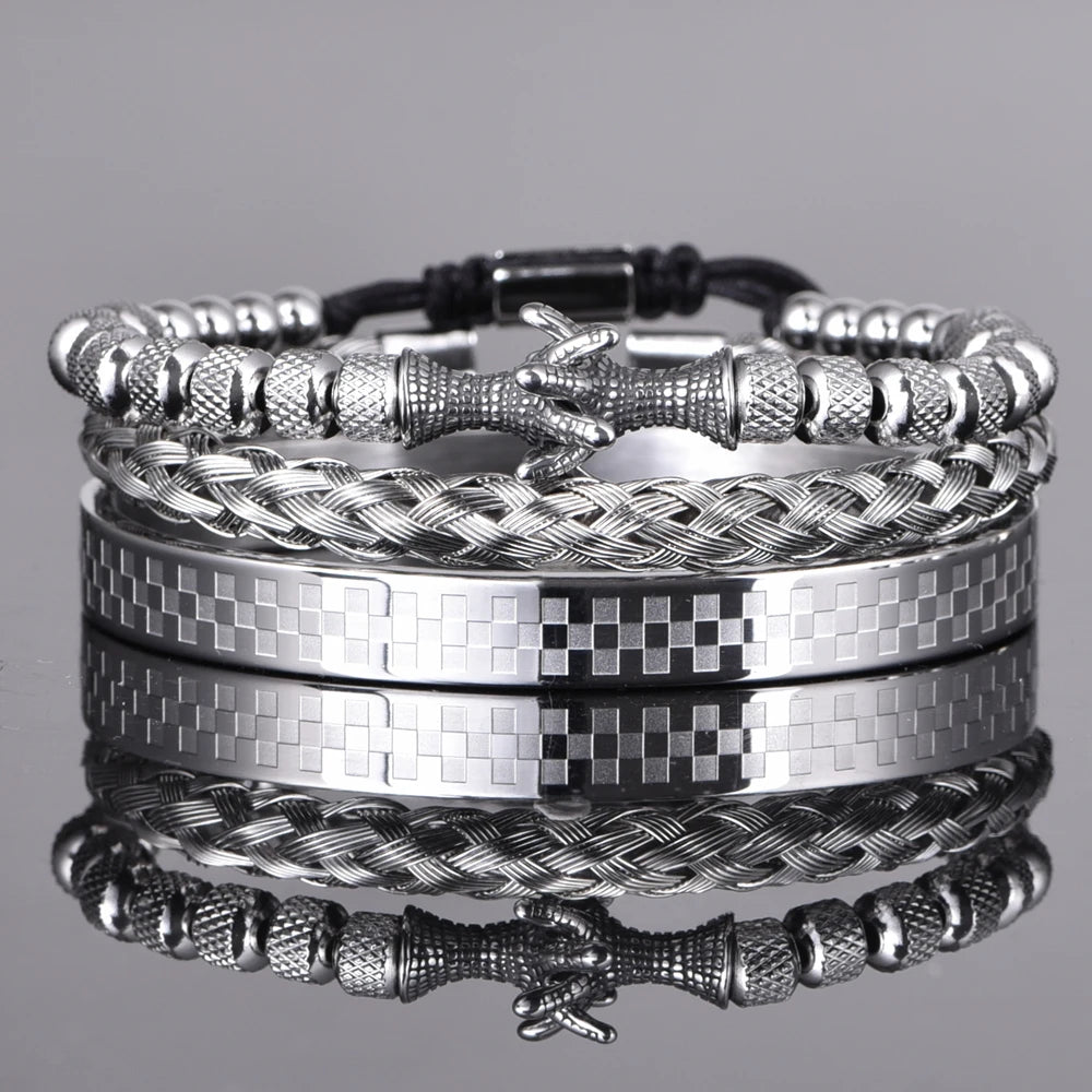 Luxury Set Men Bracelet Stainless Steel Handmade Rope Bangles Men Eagle Bracelets With Tigereye Natural Stone Gift Accessories