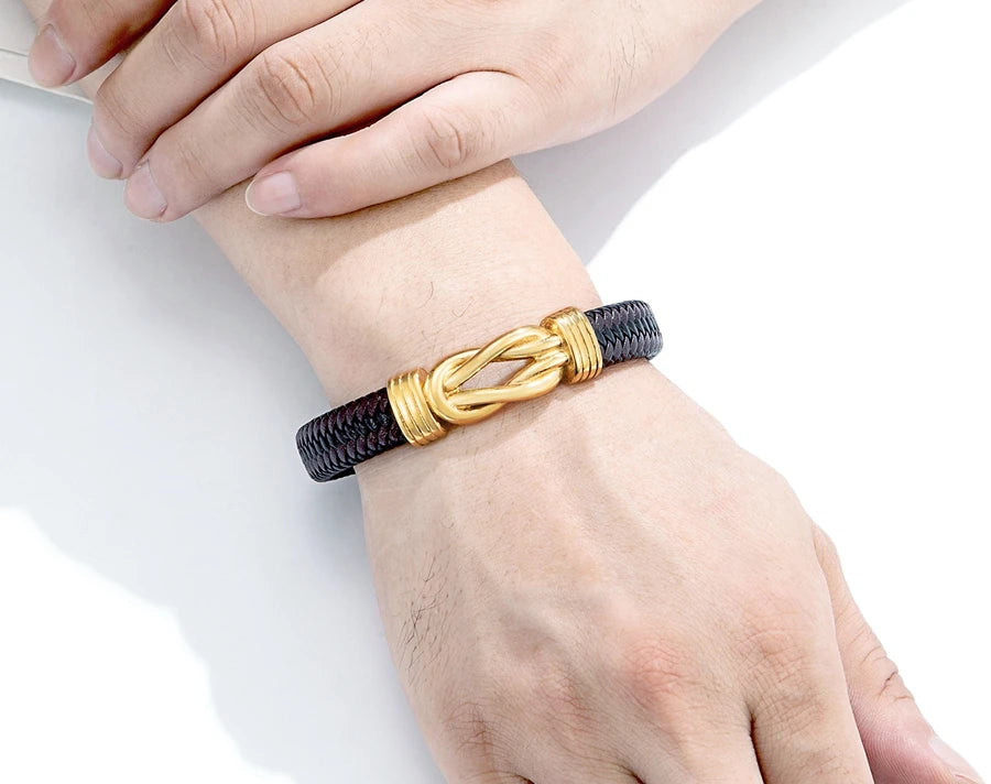 XQNI Classic Irregular Leather Bracelet for Men Stainless Steel Magnetic Clasp Charm Punk Style Male Bangle Jewelry Gifts
