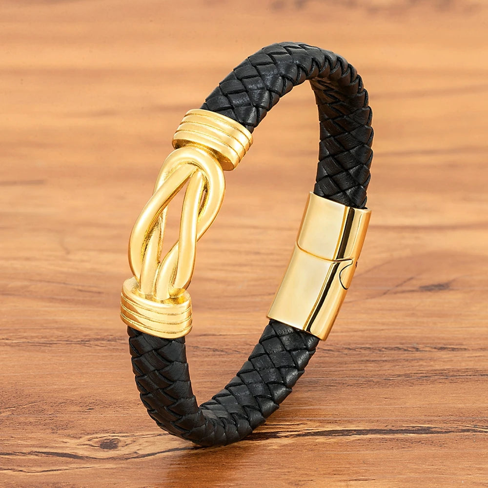XQNI Classic Irregular Leather Bracelet for Men Stainless Steel Magnetic Clasp Charm Punk Style Male Bangle Jewelry Gifts