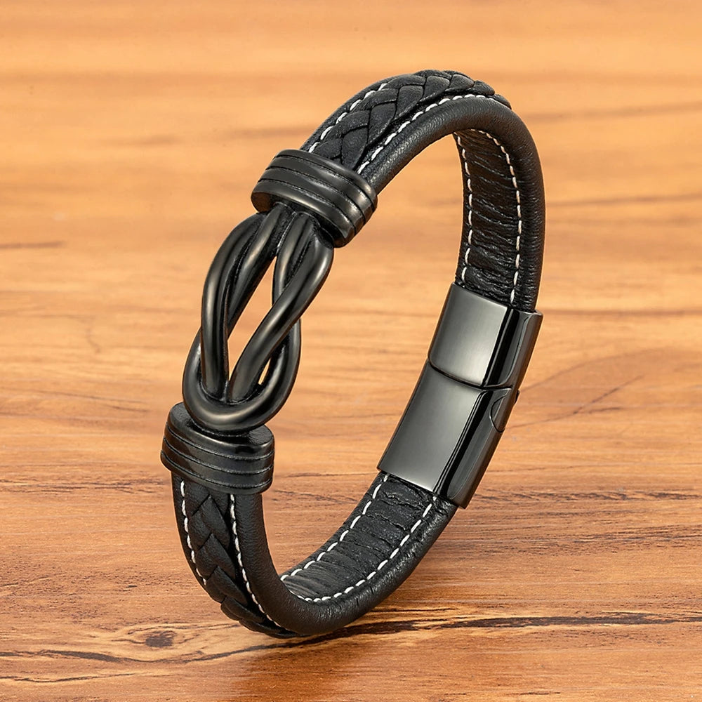 XQNI Classic Irregular Leather Bracelet for Men Stainless Steel Magnetic Clasp Charm Punk Style Male Bangle Jewelry Gifts