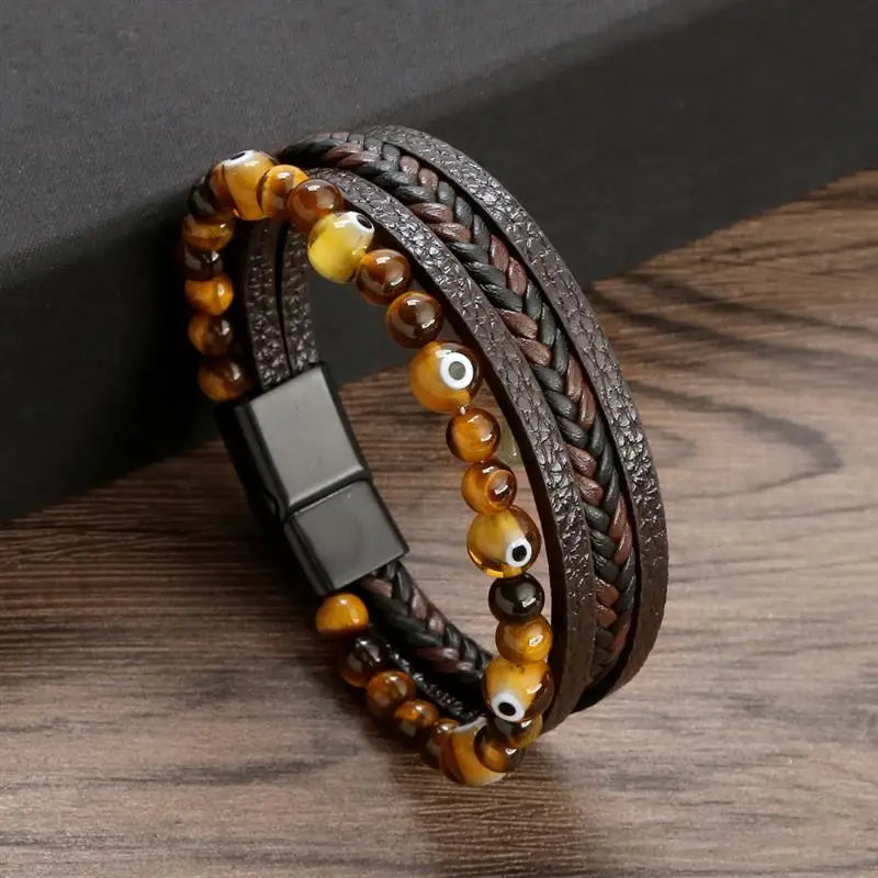 Jiayiqi New Design Punk Leather Bracelet Men Fashion Beaded Multi-Layer Leather Bracelet For Men New Year Jewelry Gift