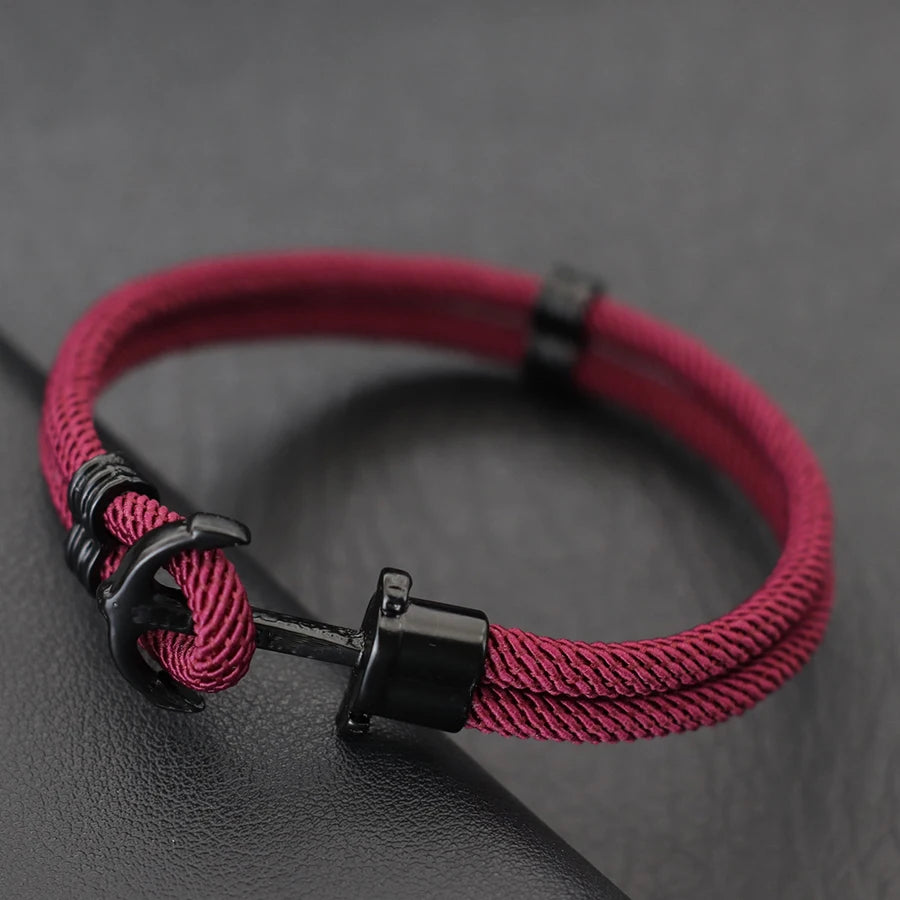 New Fashion Black Marine Anchor Bracelet For Men 4mm Bilayer Milan Rope Nautical Wrap Braclet Gifts For Him Surfing Accessories