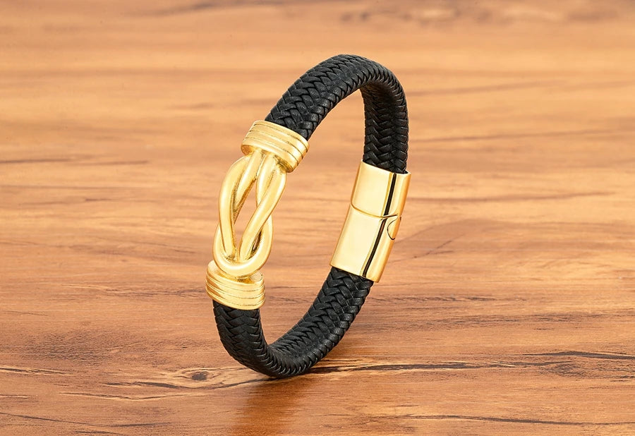 XQNI Classic Irregular Leather Bracelet for Men Stainless Steel Magnetic Clasp Charm Punk Style Male Bangle Jewelry Gifts