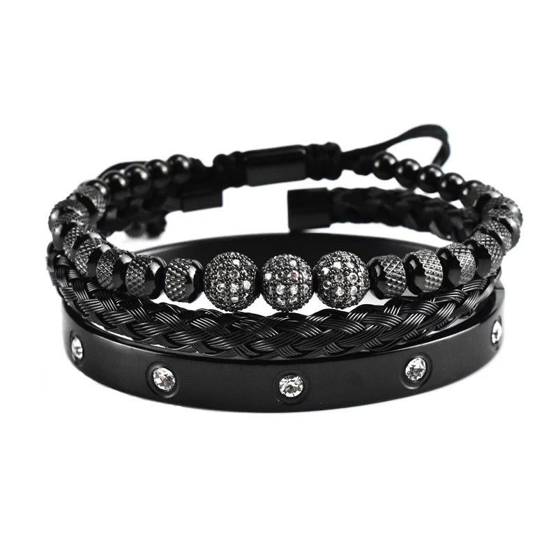 Luxury 8mm CZ Ball Charm Man Bracelet Crystal Stainless Steel Women Bangles Couple Jewelry Set Valentines Day Gift