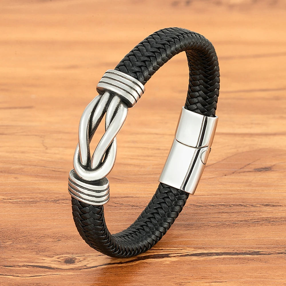 XQNI Classic Irregular Leather Bracelet for Men Stainless Steel Magnetic Clasp Charm Punk Style Male Bangle Jewelry Gifts