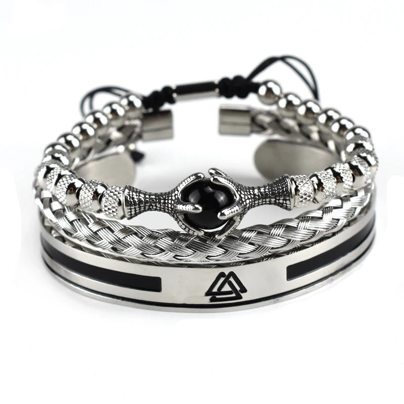 Luxury Set Helmet Bracelets Enemal Bangle Men Viking Logo Stainless Steel Cuff Bracelet For Gentleman style Pulseras Jewelry