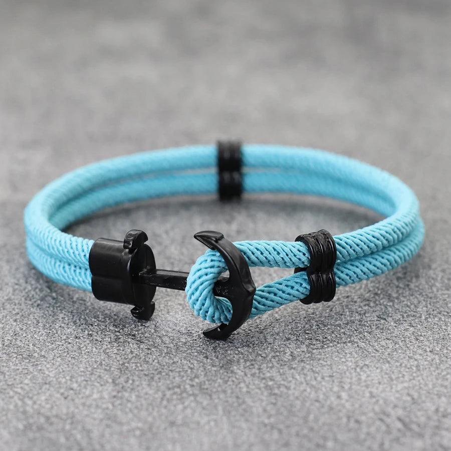 New Fashion Black Marine Anchor Bracelet For Men 4mm Bilayer Milan Rope Nautical Wrap Braclet Gifts For Him Surfing Accessories