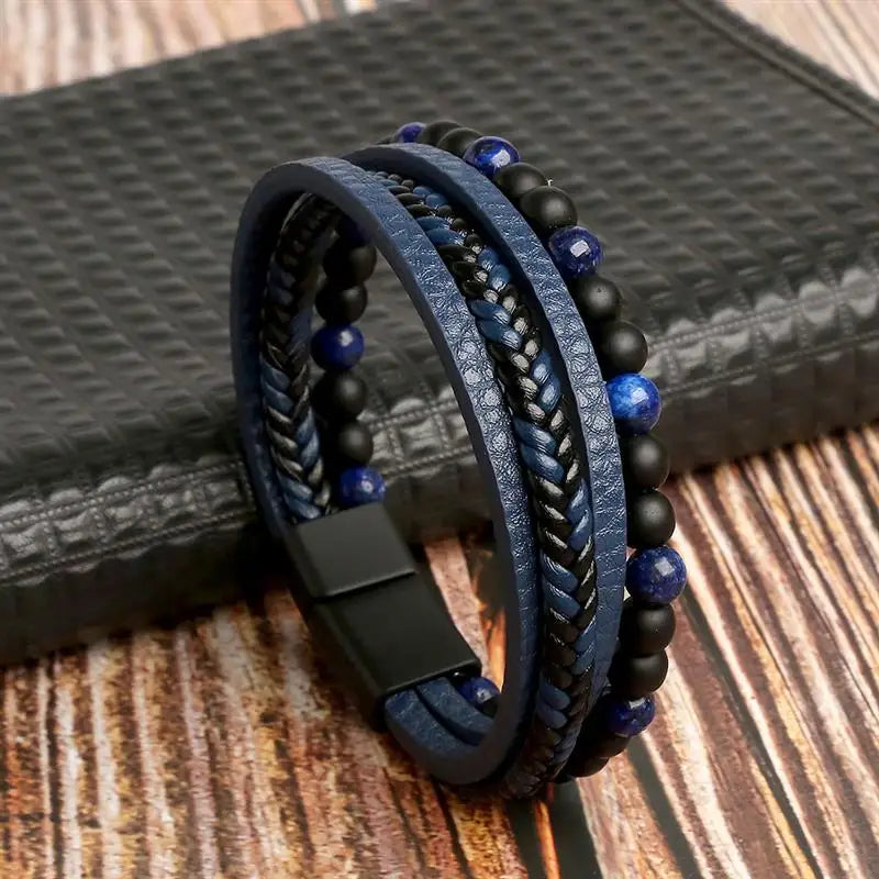 Jiayiqi New Design Punk Leather Bracelet Men Fashion Beaded Multi-Layer Leather Bracelet For Men New Year Jewelry Gift