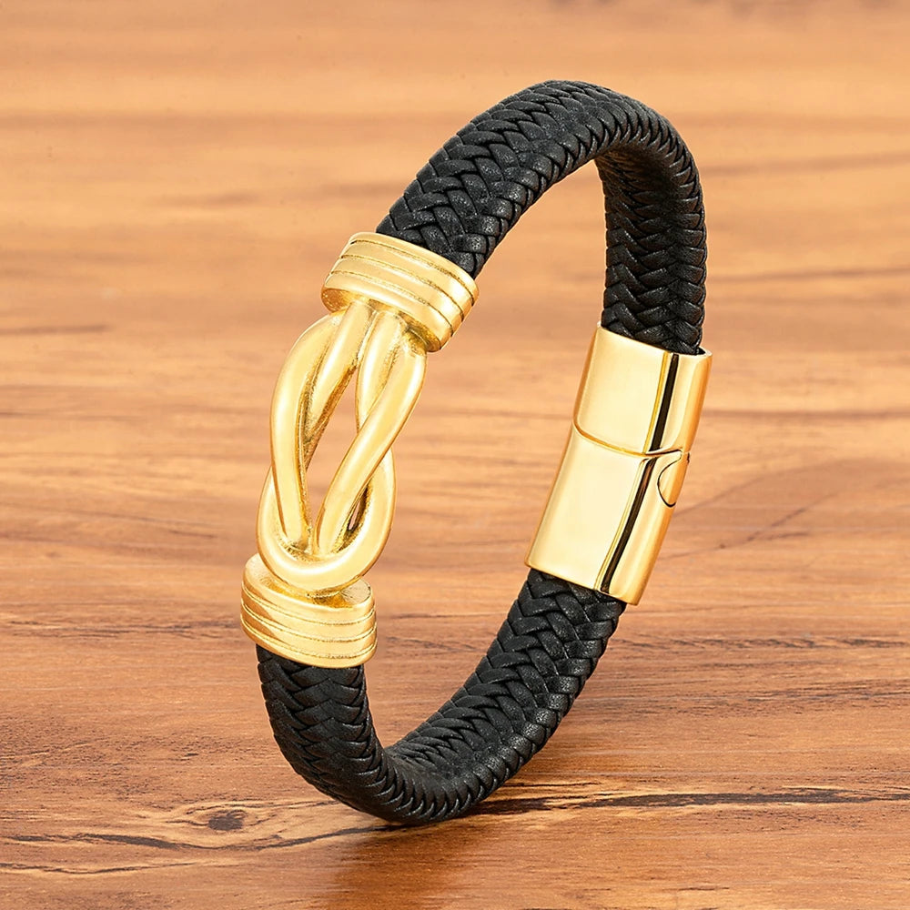 XQNI Classic Irregular Leather Bracelet for Men Stainless Steel Magnetic Clasp Charm Punk Style Male Bangle Jewelry Gifts