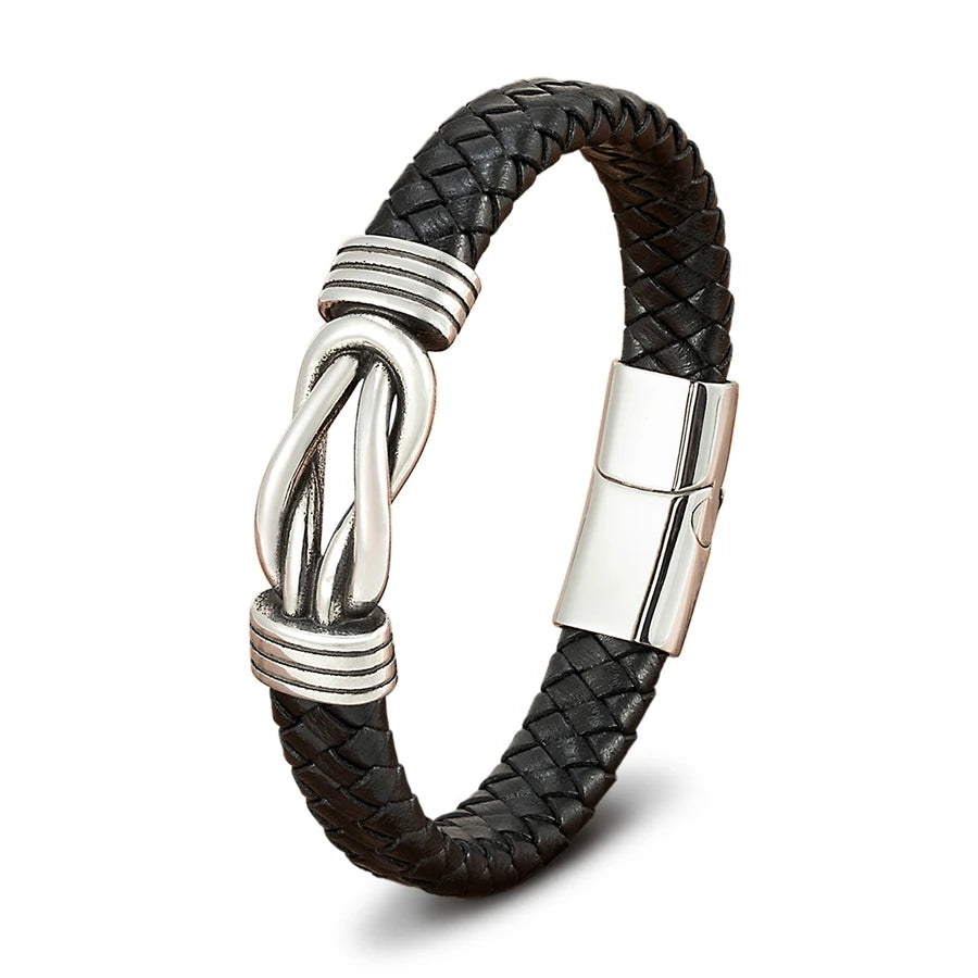 XQNI Classic Irregular Leather Bracelet for Men Stainless Steel Magnetic Clasp Charm Punk Style Male Bangle Jewelry Gifts