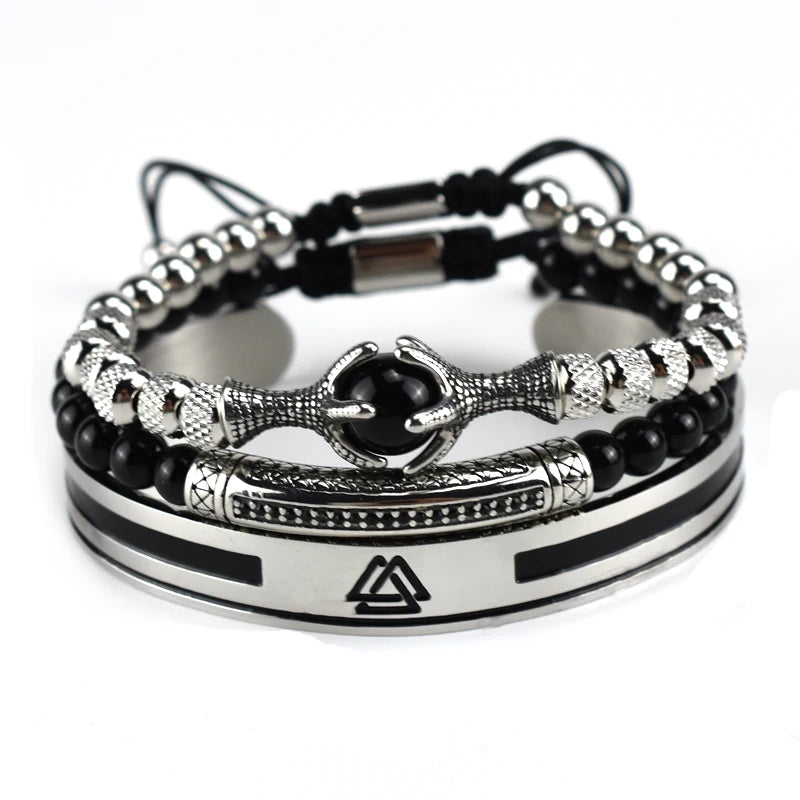 Luxury Set Helmet Bracelets Enemal Bangle Men Viking Logo Stainless Steel Cuff Bracelet For Gentleman style Pulseras Jewelry