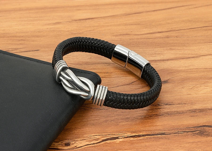 XQNI Classic Irregular Leather Bracelet for Men Stainless Steel Magnetic Clasp Charm Punk Style Male Bangle Jewelry Gifts