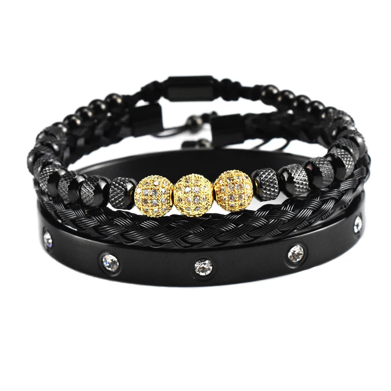 Luxury 8mm CZ Ball Charm Man Bracelet Crystal Stainless Steel Women Bangles Couple Jewelry Set Valentines Day Gift