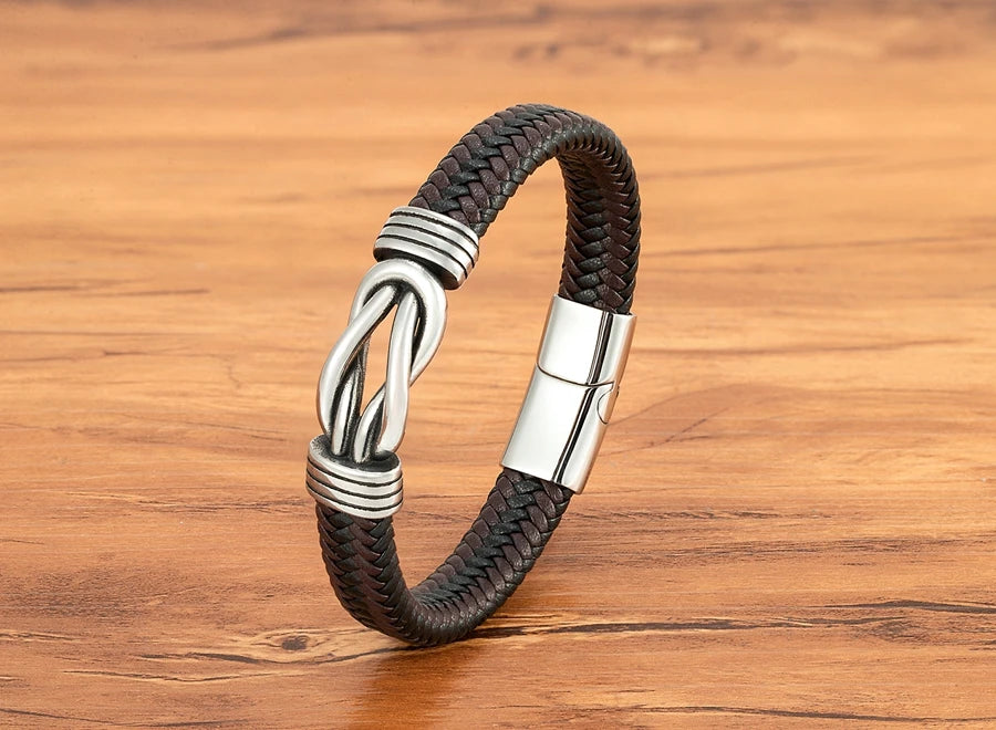 XQNI Classic Irregular Leather Bracelet for Men Stainless Steel Magnetic Clasp Charm Punk Style Male Bangle Jewelry Gifts