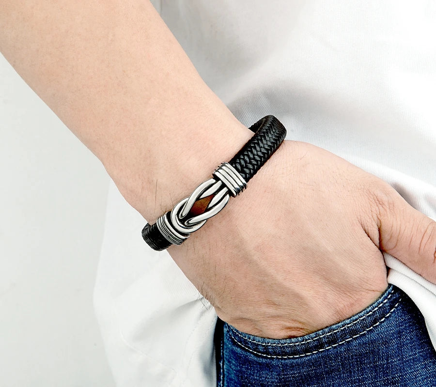 XQNI Classic Irregular Leather Bracelet for Men Stainless Steel Magnetic Clasp Charm Punk Style Male Bangle Jewelry Gifts