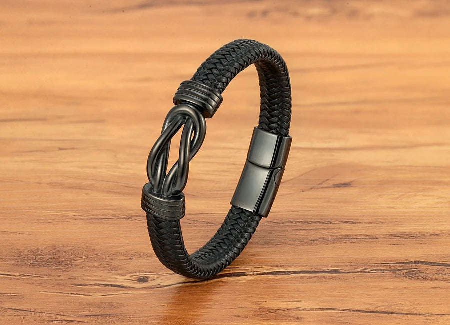 XQNI Classic Irregular Leather Bracelet for Men Stainless Steel Magnetic Clasp Charm Punk Style Male Bangle Jewelry Gifts
