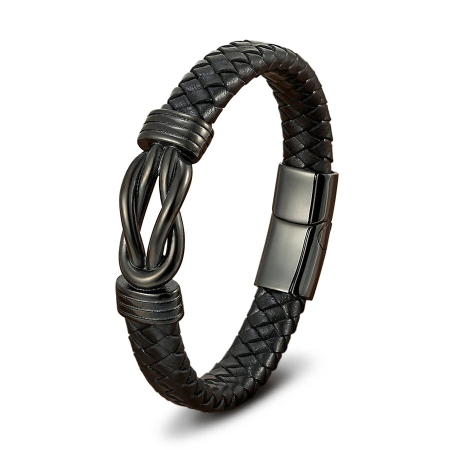 XQNI Classic Irregular Leather Bracelet for Men Stainless Steel Magnetic Clasp Charm Punk Style Male Bangle Jewelry Gifts