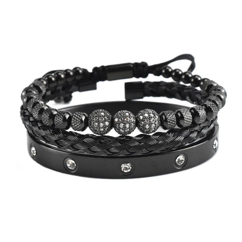 Luxury 8mm CZ Ball Charm Man Bracelet Crystal Stainless Steel Women Bangles Couple Jewelry Set Valentines Day Gift