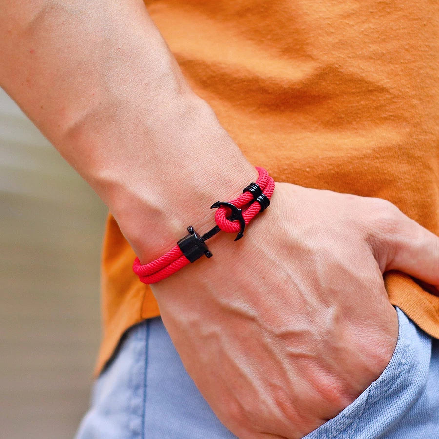 New Fashion Black Marine Anchor Bracelet For Men 4mm Bilayer Milan Rope Nautical Wrap Braclet Gifts For Him Surfing Accessories