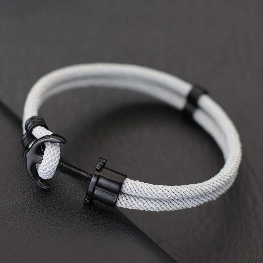 New Fashion Black Marine Anchor Bracelet For Men 4mm Bilayer Milan Rope Nautical Wrap Braclet Gifts For Him Surfing Accessories